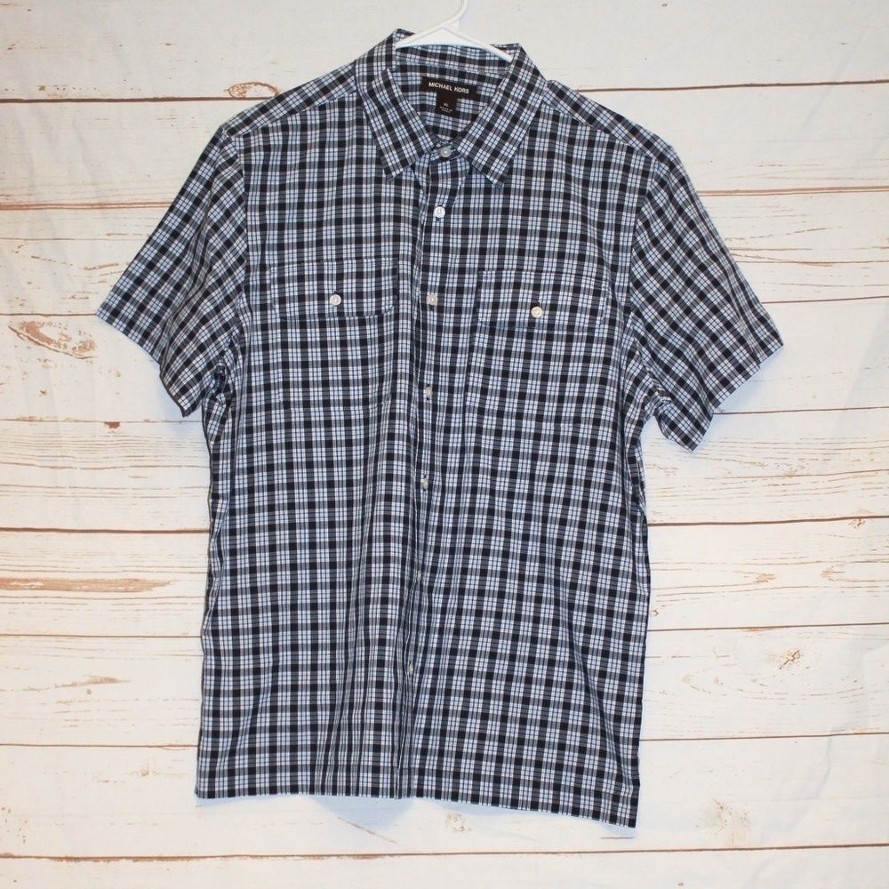 Michael Kors XL Button Down Short Sleeve Shirt Men's Plaid‎ Casual